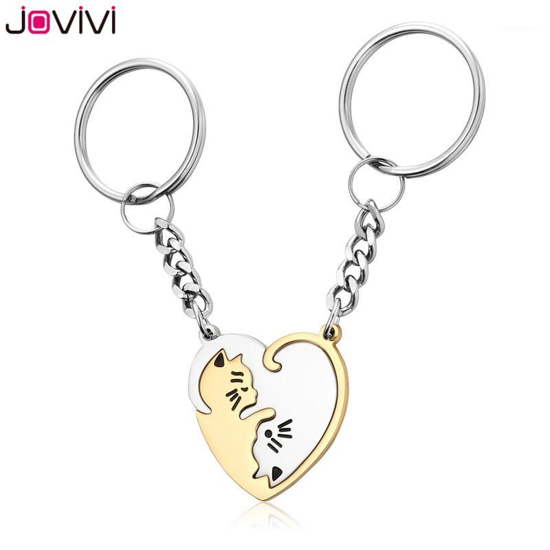 

Jovivi 2pcs His Hers Matching Puzzle Yin Yang Cat Couples Keychains Stainless Steel Heart Key Ring BFF Couple Key Chain Jewelry1