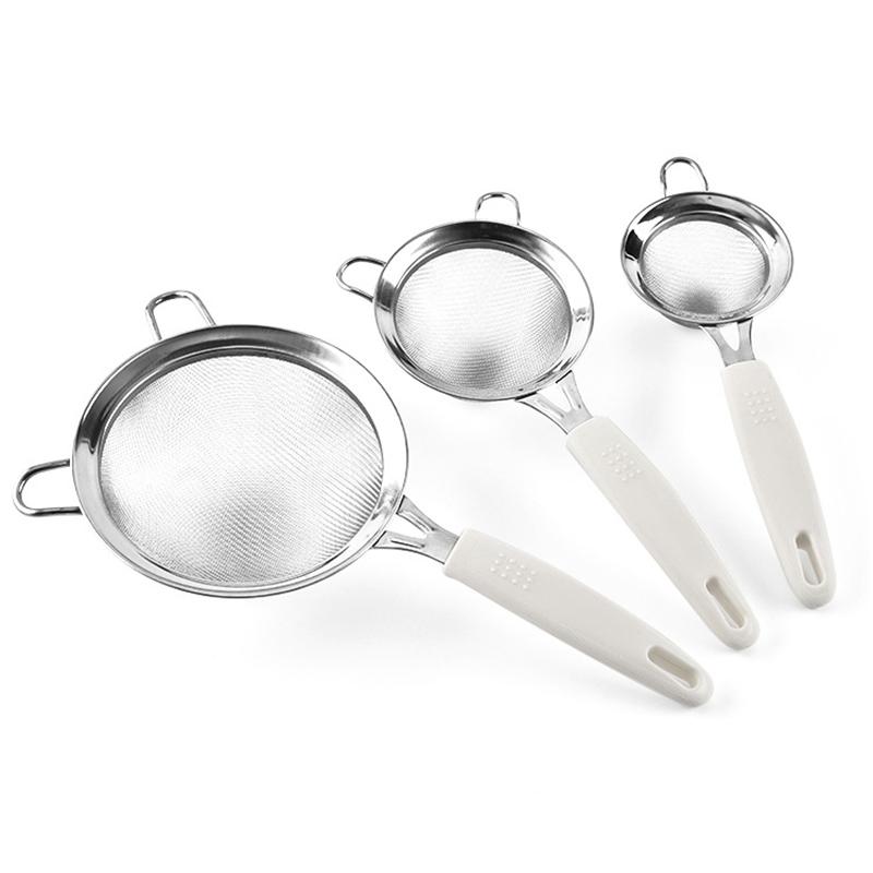 

30 Mesh Stainless Steel Flour Sieve White Handle Manual Double Layer Fine Mesh Oil Strainer Baking Tool Kitchen Supplies