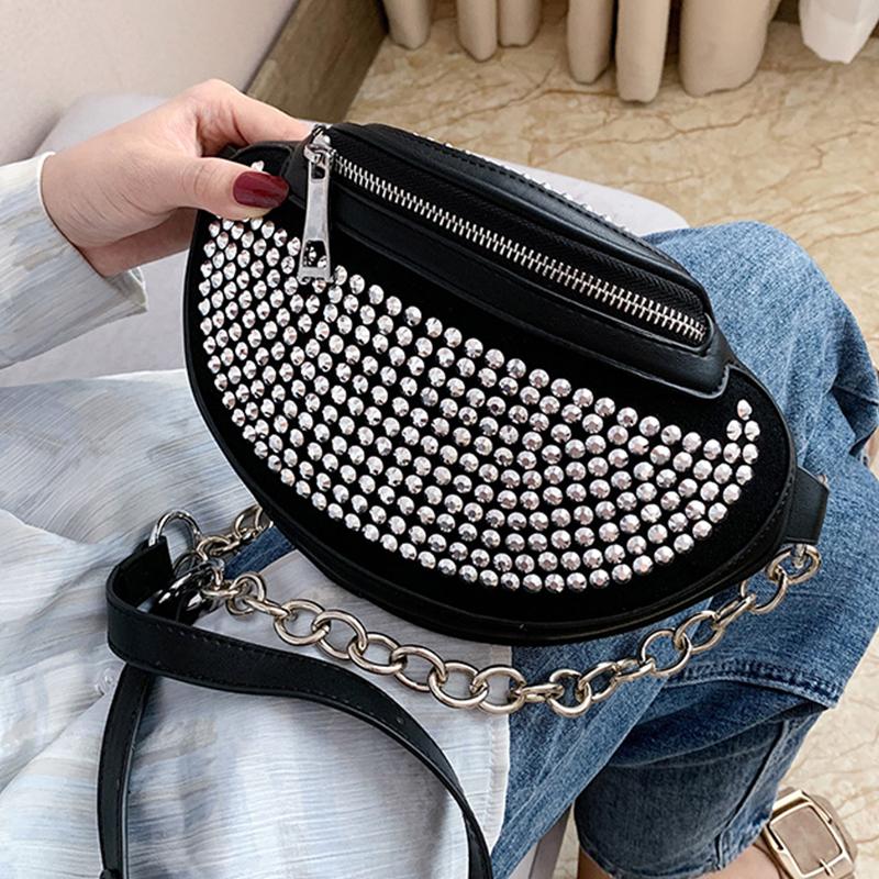 

Trendy Casual Women Bags New Luxury Fanny Packs for Women 2020 Designer Fashion Pearl Pu Leather Chest Bags Female Waist Bag Sac, Black