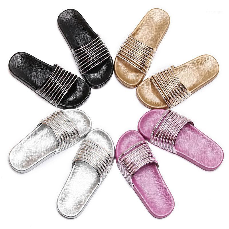 

2020 Women's New Large Size Fashion Trend Slippers Female Shiny Flash Sandals Casual Wild Word Sandals And Slippers1, Black