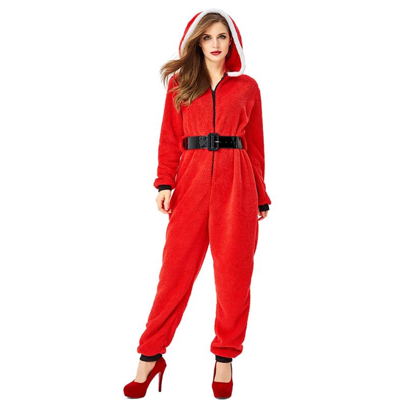 

Adult Women Red Green Christmas Costume Santa Claus Jumpsuit Holidays Dress Clothing Cosplay New Year