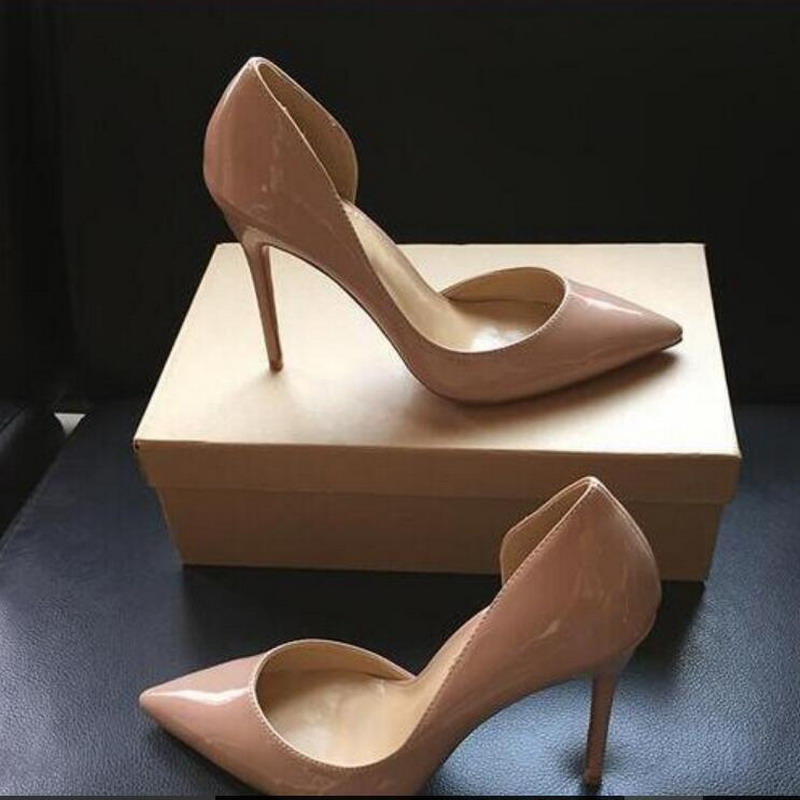 

Fashion Shoe Women Pumps Nude Patent Leather Sexy Lady Pointed Toe High Heels Shoes size 33-45 12cm 10cm 8cm Party Shoes Red Shiny Wedding Pump Sandals, Black