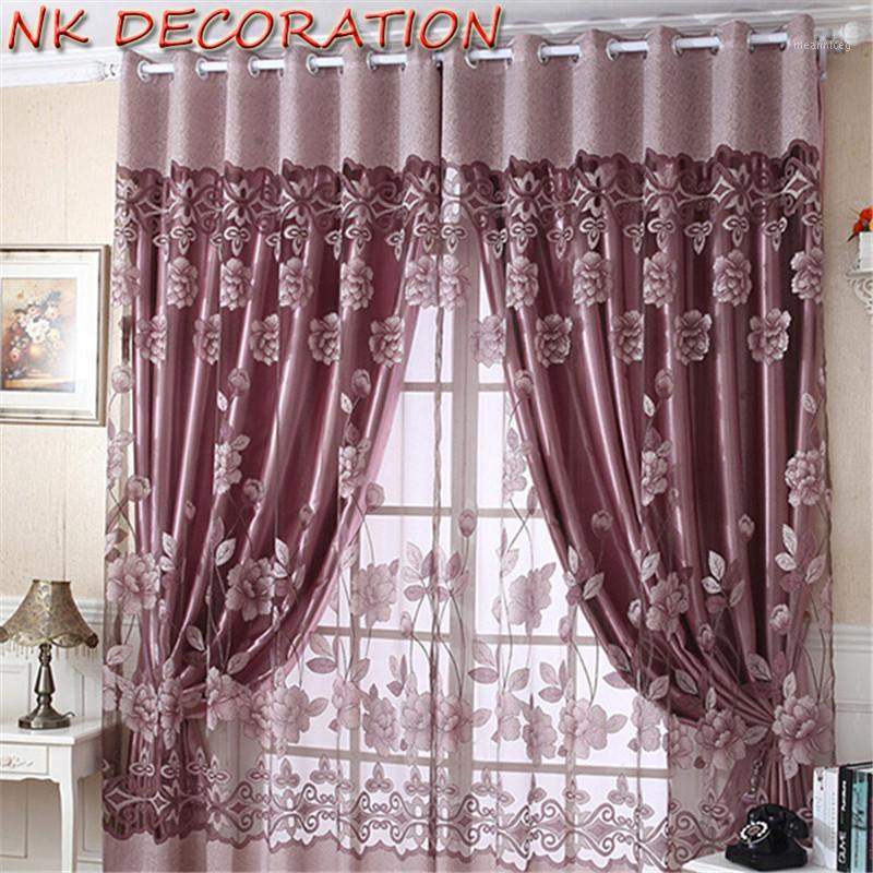 

DECORATION 1m*2.5m Modern Burnout Flower Tulle Window Curtain Set Of Blackout Sheer Curtain For Lliving Room Bedroom1, D1102-so