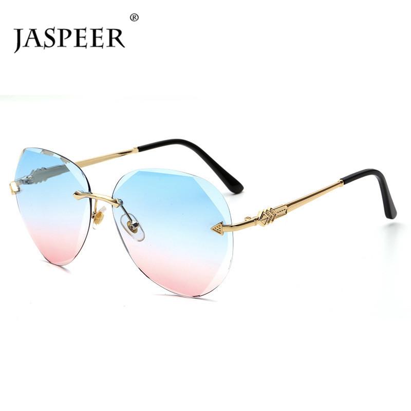 

JASPEER Rimless Pilot Sunglasses Women UV400 Driving Sun Glasses Men Vintage Gradient Shades Fashion Eyewear Cutting Lens