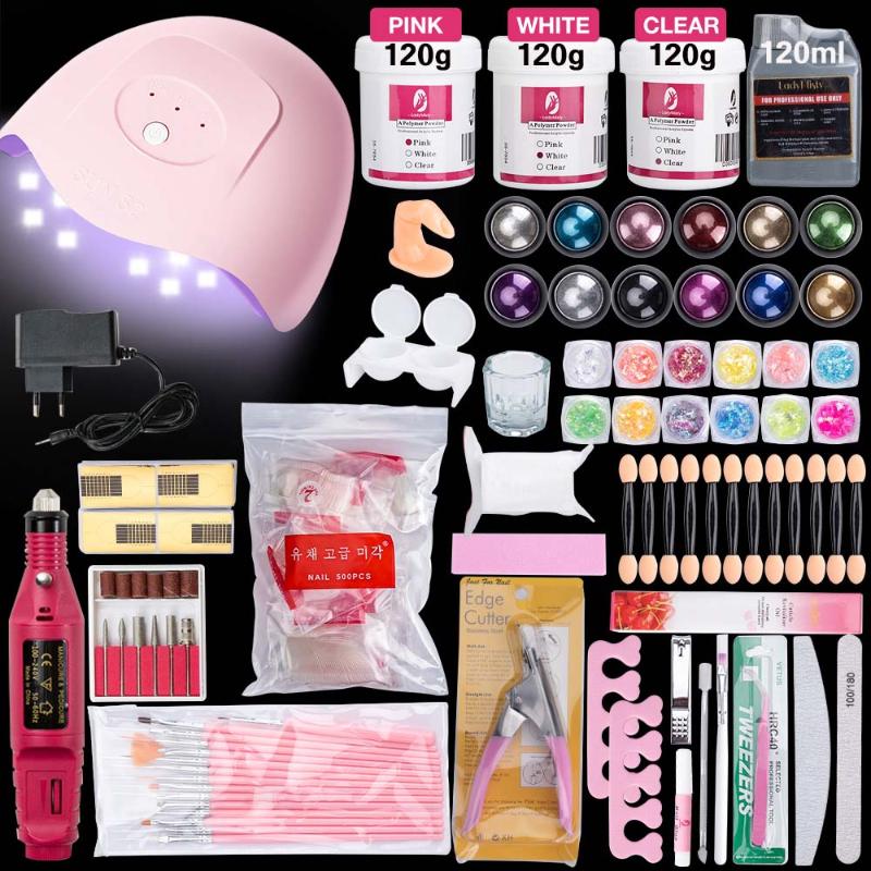 

Acrylic Nail Kit 120g Acrylic Powder Set With Drill Machine Nail Dryer Liquid Glue Glitter Powder Tools Kit