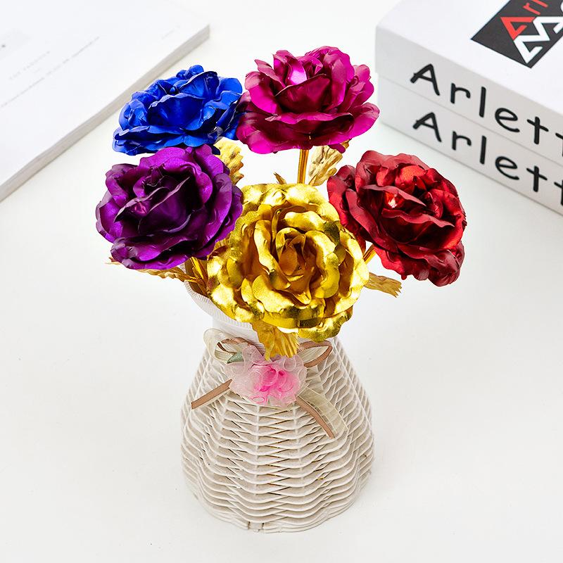 

1PC 24K Gold Foil Rose Flower Without Box Valentine's Day Lover Gift Birthday Romantic Golden Home Decor Festive Party Supplies, Red