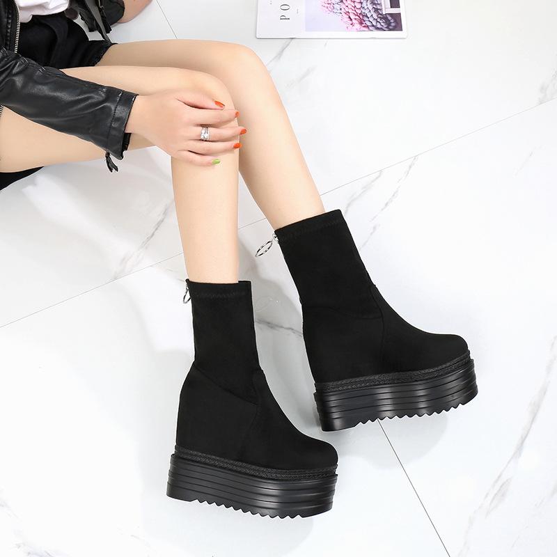 

12cm High Heel Matin Boots, Thick Bottom Shoes Platform Black Women Ankle Boots Back Zipper Wedges Boots For Women
