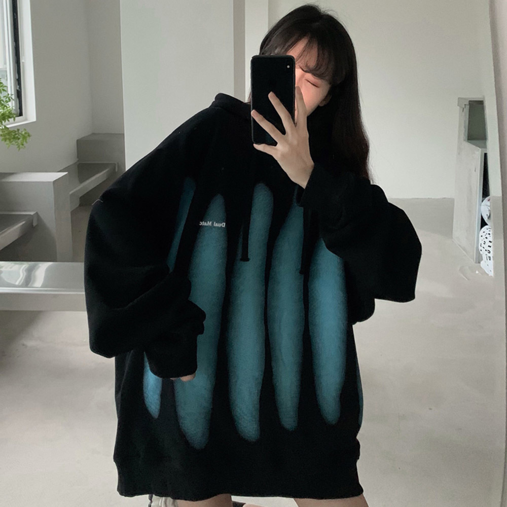 

2021 New Korean Version Hoodie Autumn Winter Hooded Cashmere Keep Warm Letter Printing Long Sleeve Sweater QMXN, Green