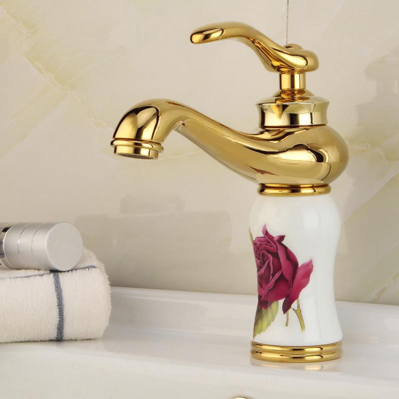

Basin Faucets Bathroom Single Handle Brass and Ceramic Mixer Tap Gold/Rose gold Finished Deck Mounted Sink Faucet Torneira