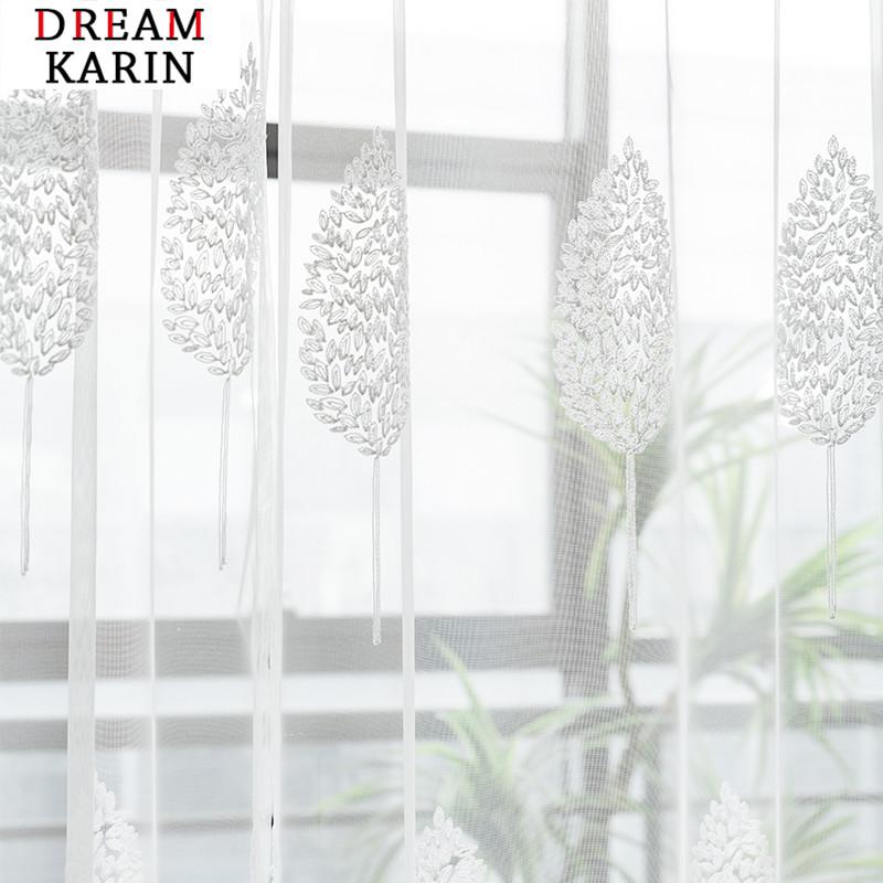 

European Style Embroidered Tulle Curtains for Living Room Bedroom Tree Plants White Sheer Curtains Window Tulle 1 Piece