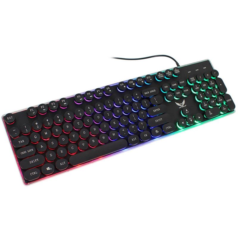 

VOBERRY Steampunk USB Wired Gaming Keyboard Vintage LED Backlit Gaming With Round Key Cap Keyboard For Gamers