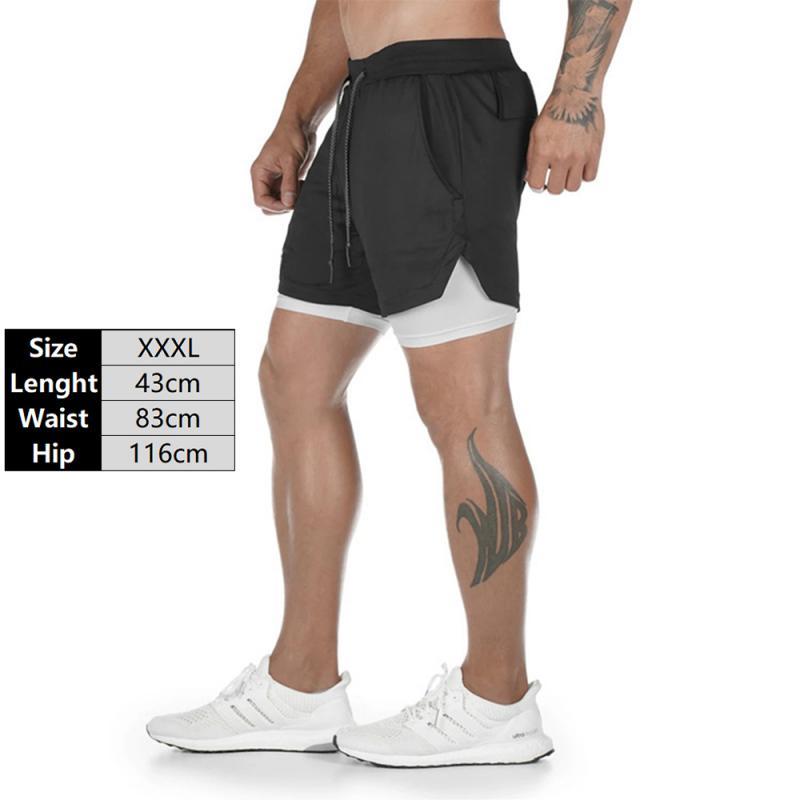 

Double Layer Jogger Shorts Men Pants Gyms Fitness Built-in Pocket Quick Dry Beach Shorts Casual Male Sweatpants, White
