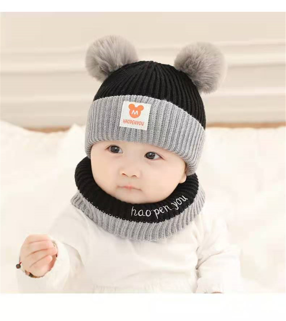 

Baby hat wool wool autumn winter newborn babies 0-24 months ear-protection infants and children's hats 0-2 years old, Black