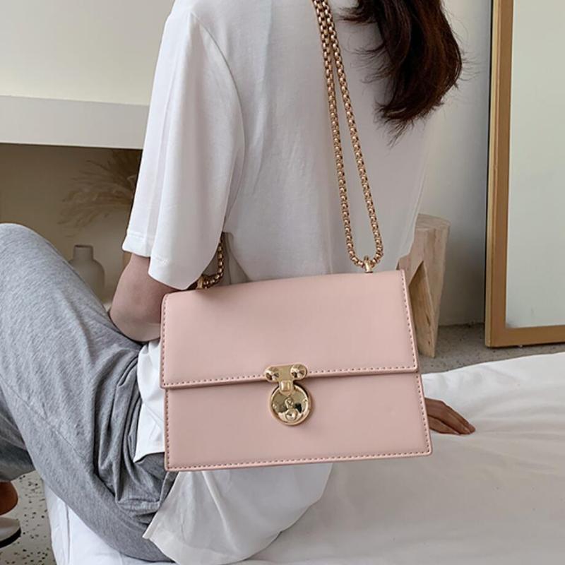 

Mini Solid color Square Crossbody bag 2021 Fashion New Quality PU Leather Women's Designer Handbag Chain Shoulder Messenger Bag, 14 cm pink