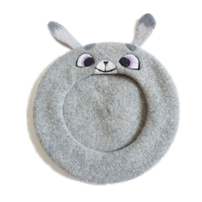 

Princess sweet lolita Creative embroidery Cute animal Beret Autumn and winter hat S-4, White