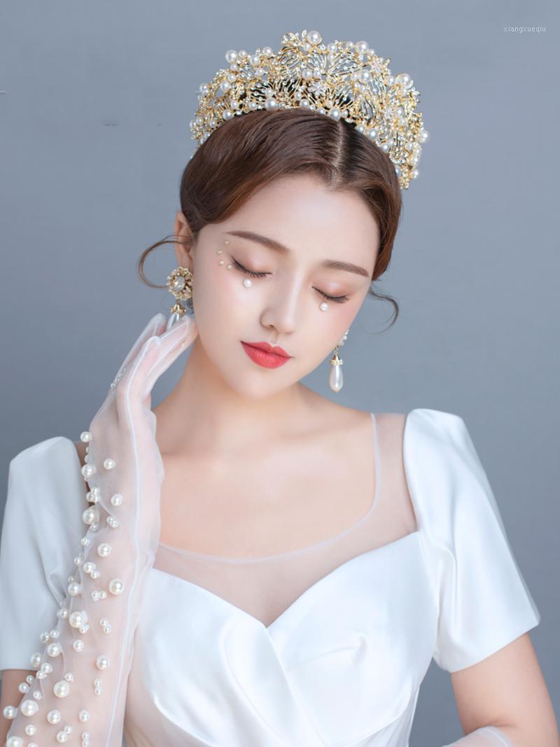 

NiuShuya Royal Baroque Gold Pearls Brides Headband Crystal Tiaras Crowns Headpieces Bridal Crown Party Evening Hair Jewelry Clips & Barrette, Golden;silver