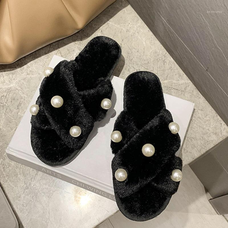 

DEAT 2020 New Spring Summer Fashion Casual Solid Color Down String Beaded Outerwear Slippers Shoes Women SE7221, Black