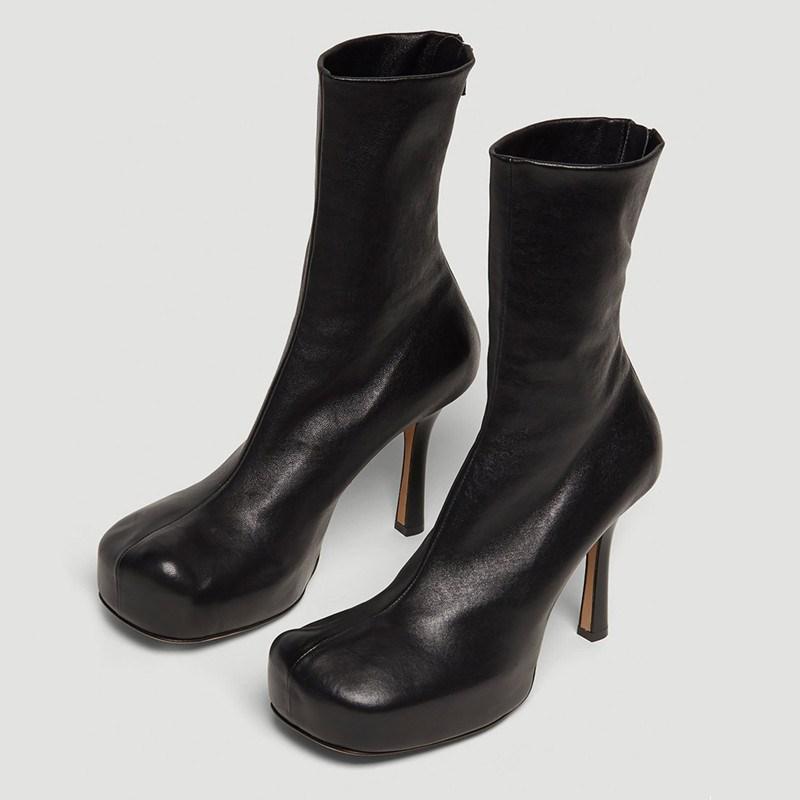 

Designer leather Ankle Boots for Women Elastic High heel Short Boots Square toe Platform Winter Shoes Woman botas mujer, Red