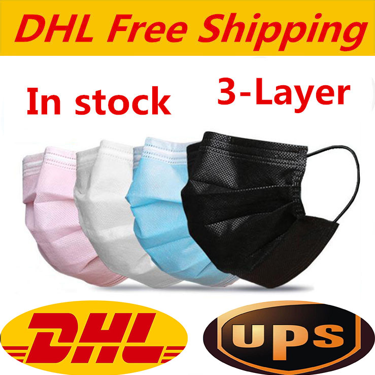 DHL UPS free shipping Disposable Face Masks black pink white with Box with Elastic Ear Loop 3 Ply Breathable Dust Air Anti-Pollution Face Ma
