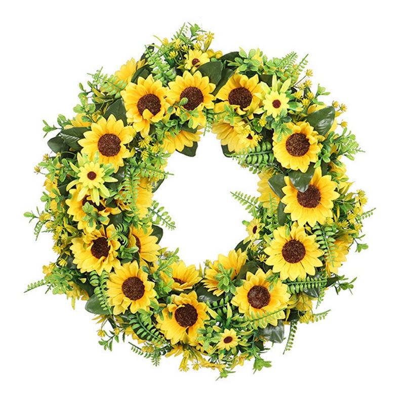 

Artificial Sunflower Wreath, Hanging Garland Ornaments for Front Door Wall Spring Summer Home Party Wedding Decorations, Yellow green
