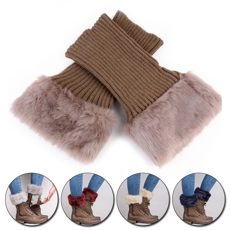 

Autumn Winter Solid Color Casual Womens Knitted Boot Cuffs Fur Knit Warm Boot Socks Legs Warmers Shoes Set Xmas Gift, Beige