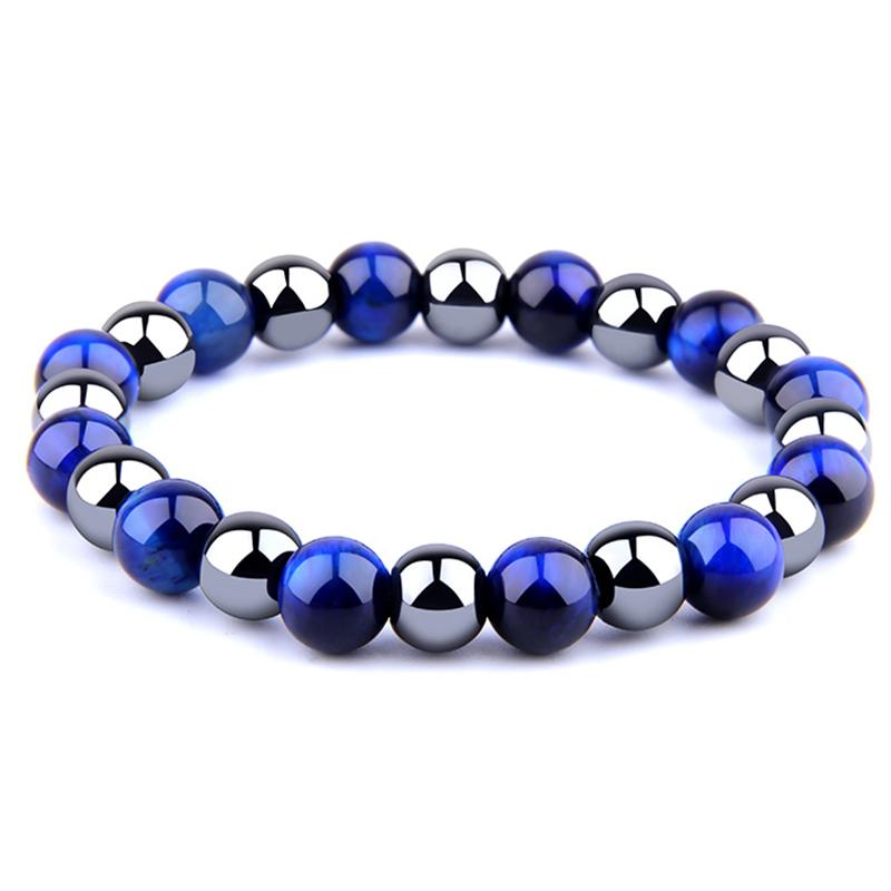 

Fashion 8mm Round Natural Stone Tiger Eye Beads Bracelet Men Handmade Black Hematite Obsidian Beaded Charm Bracelet Jewelry Gift
