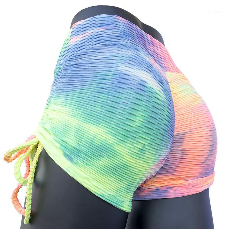 

2020 Summer Womens Casual Running Sports Yoga Shorts High Waist Tie-dyed Yoga Pants Lace Up Fitness Exercise Gym Shorts 9 Colors1