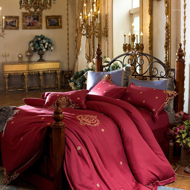 

Summer Bedding Set 4pcs lace Duvet Cover Sets Soft Tencel Bed Linen Flat Bed Sheet Set Pillowcase Home Textile Drop Ship1