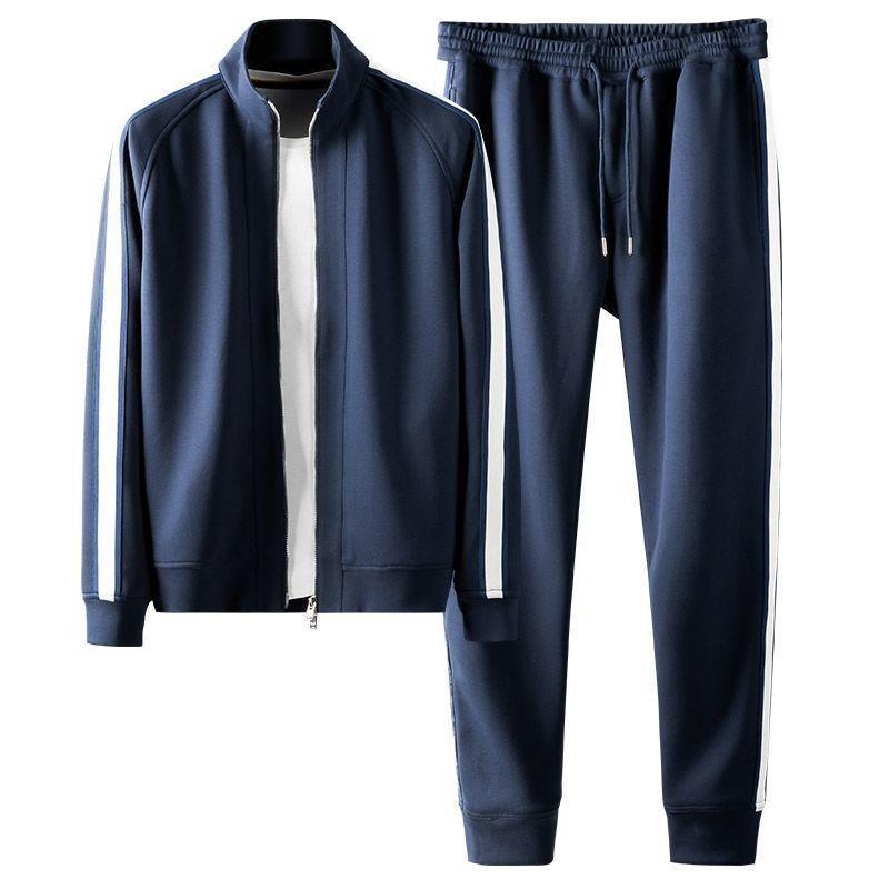 

Fall Winter Coat Men 's Casual Fashion High-End Cardigan Stand Collar Handsome Jacket Match Long Sleeves Sweater Two - Piece Set, Blue