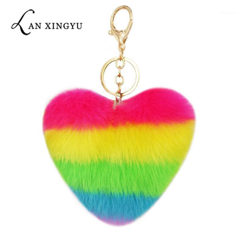 

Heart Pompoms Keychain Rainbow Plush Balls Key Chains Decorative Pendant for Women Bag Accessories Keychains Car Fashion Keyring1