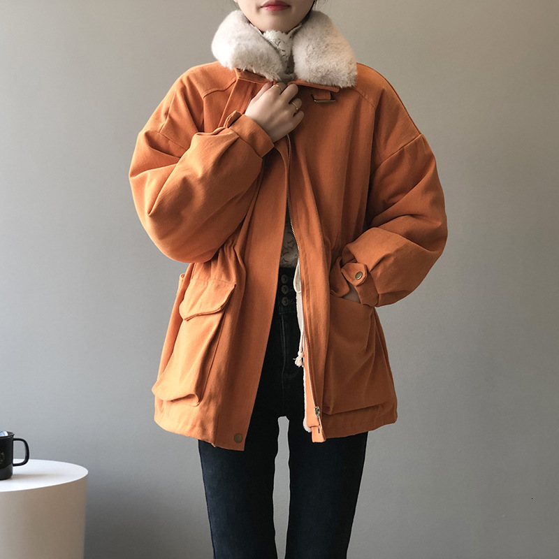 

New 2021 Hairy Female Turn Down Collar Velo Interior Midi Length Vintage Coat Denim Winter Clothes Oversize Vizp, Beige