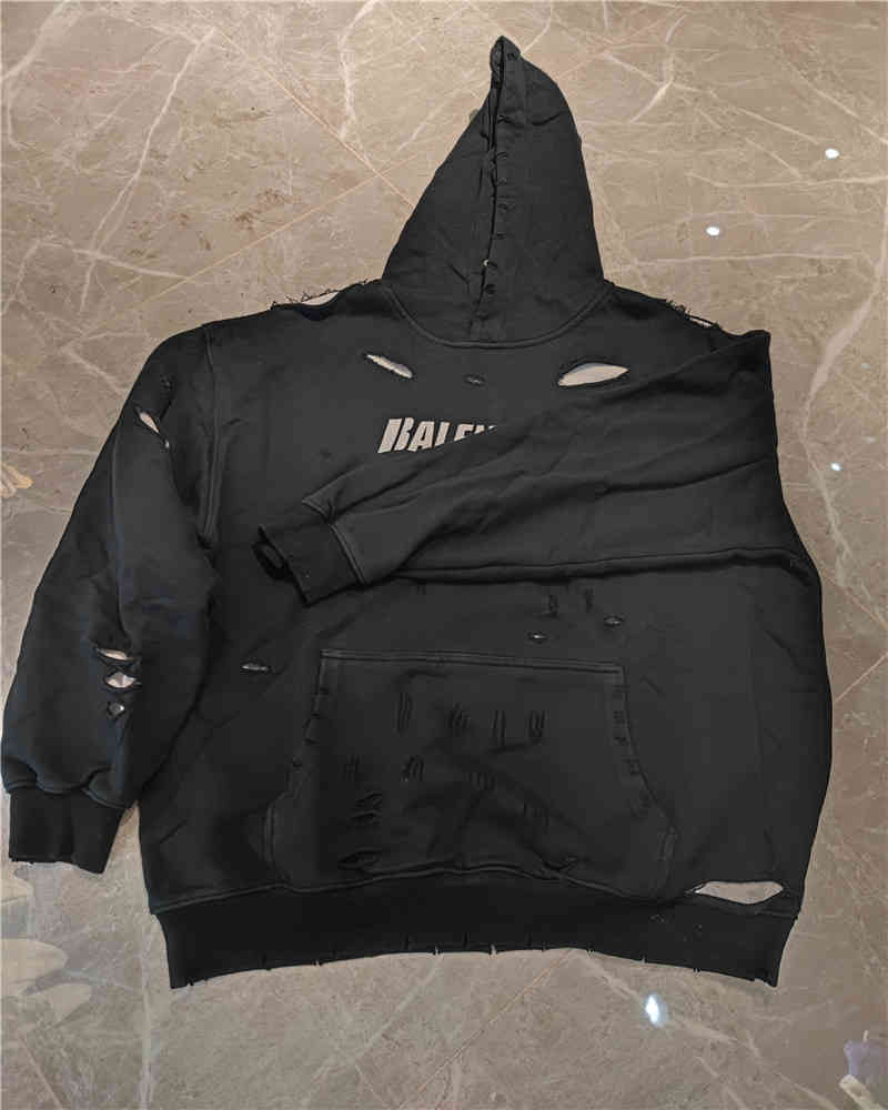 

Men's Hoodies & Sweatshirts Family B's autumn and winter high street fashion br OS version Paris art hole crack Hoodie men's women's I6NB, Black