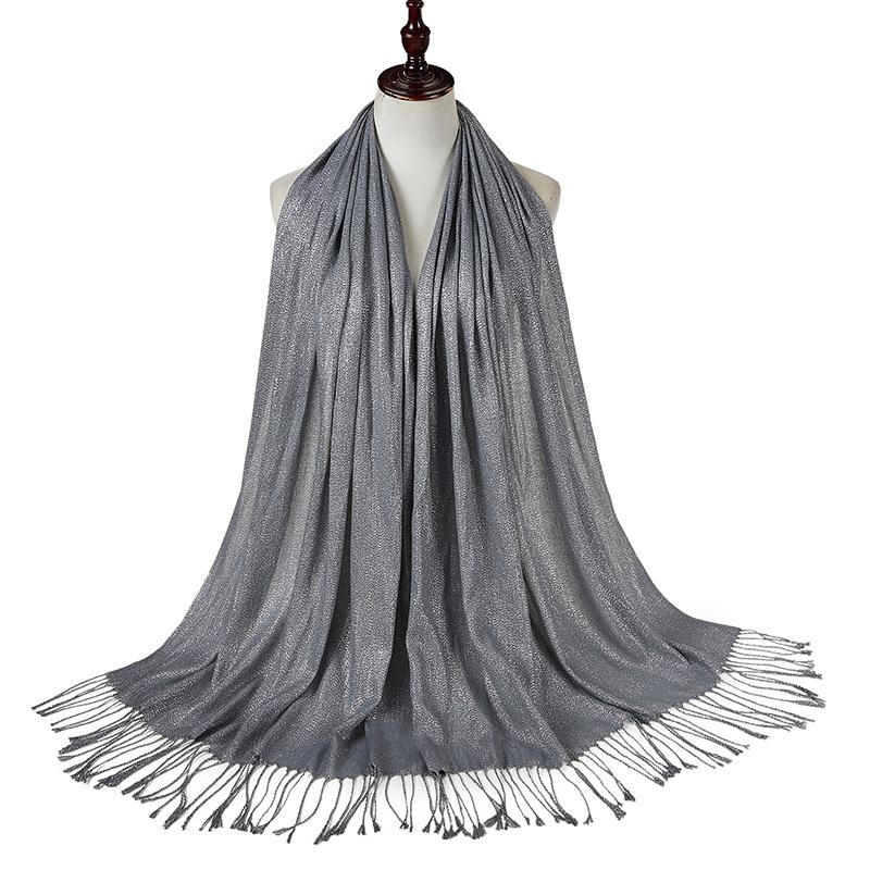 

Popular Glitter Tassel Scarf With Silver Thread Plain Scarf Hijab Thin Soft Muffler Muslim Hijab Headband Long Fashion Wraps