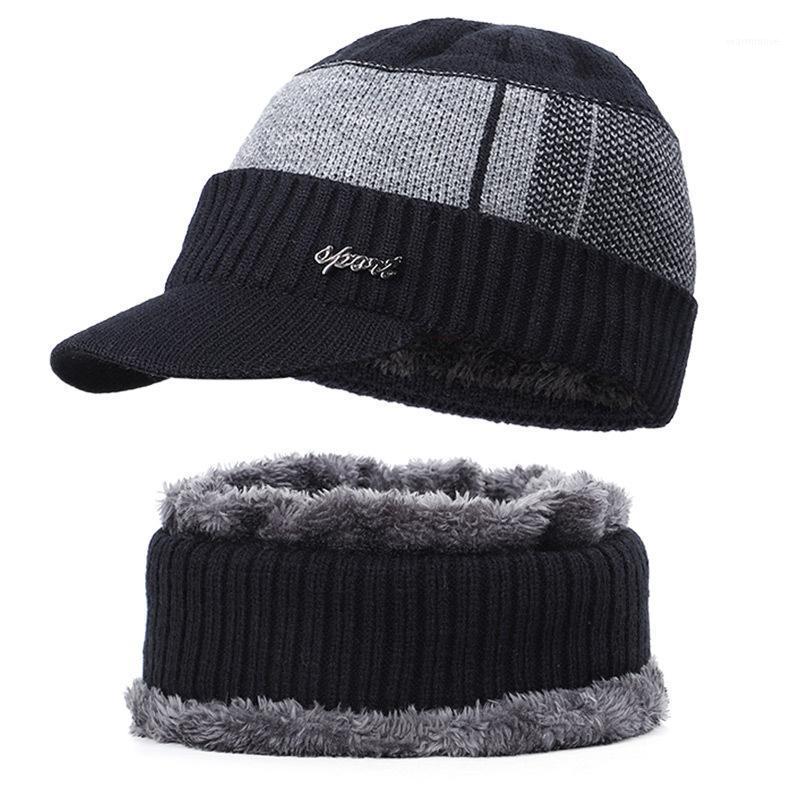 

2pcs/set New Fleece Knitted Cotton Neck Collar Scarf Brim Hat Set Men Winter Outdoor Casual Windproof Warm Clothing Accessories1