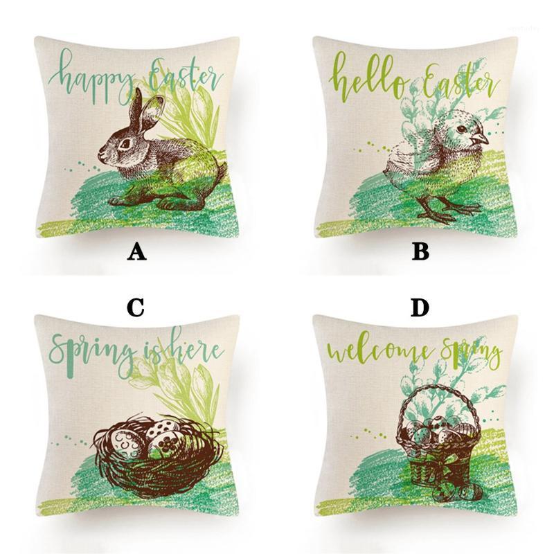 

Linen Decorative Throw Pillows Happy Easter 45cmx45cm Cushion Cover Flower Print Pillowcase Watercolor Capa Almofada F1101