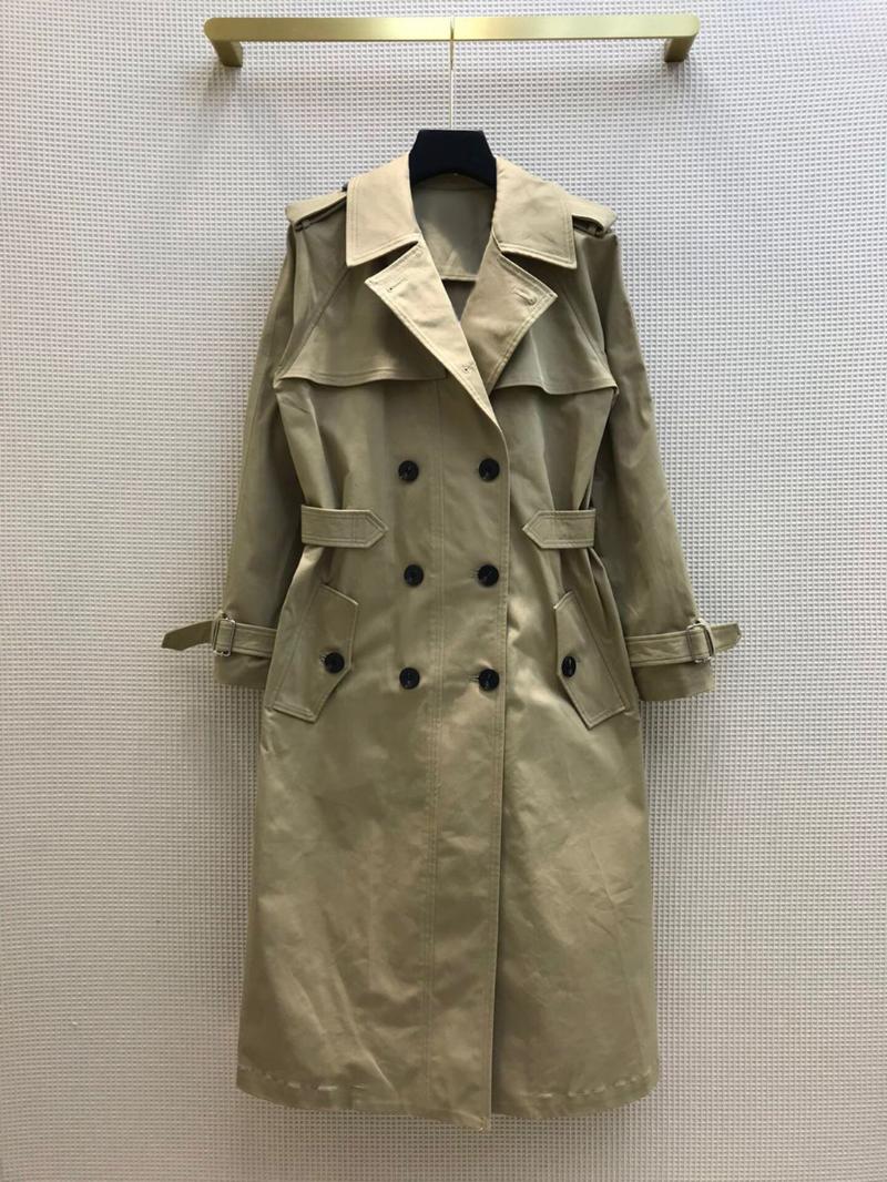 

2020 New Autumn Fashion Khaki Color Long Trench Coat Women Turn-down Collar Double Breasted Slim Waist Elegant High-end Overcoat