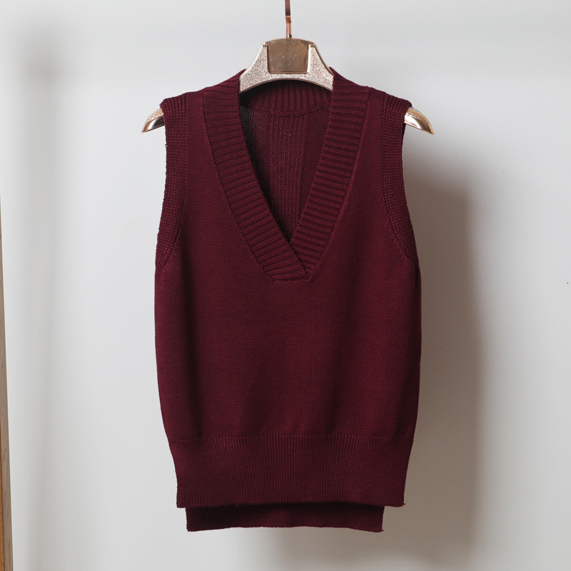 

2021 New v Neck Knitted Sweater Women Sweaters Pullovers Autumn Winter Fashionbasic Shirt Fitness Female Clothing Vest Ehv6, Wine