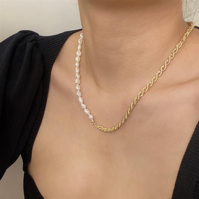 

Natural Freshwater Irregular Pearls Chokers Stitching Golden Twist Chain Choker Necklace for Women Fashion Jewelry