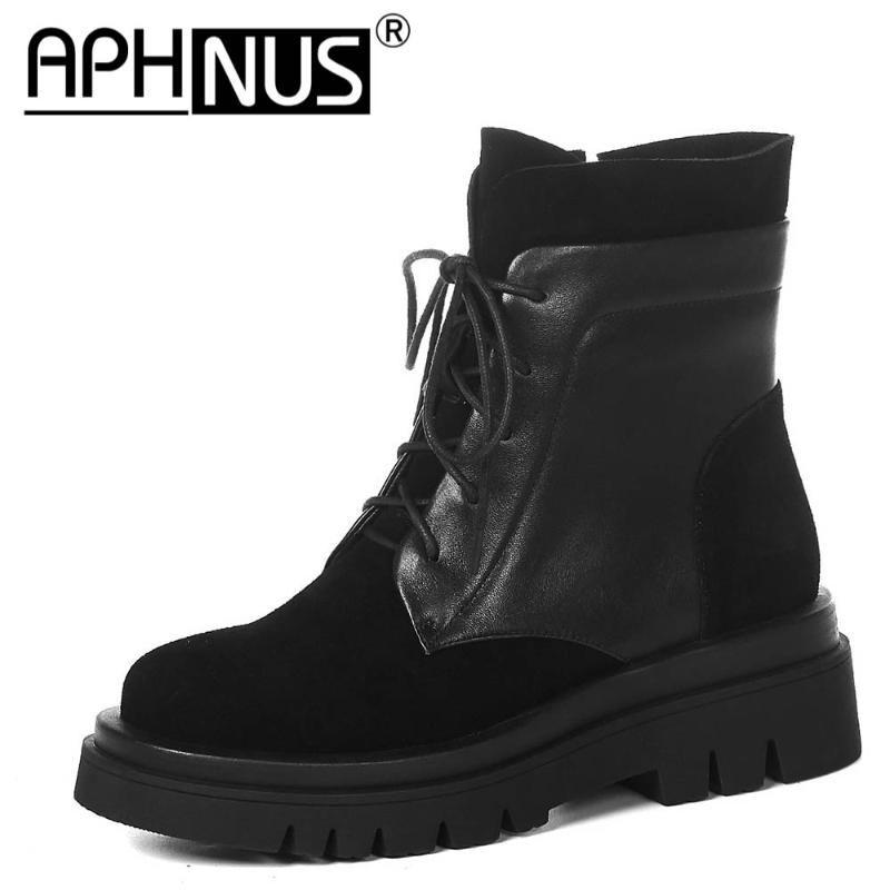 

APHNUS Womens Boots Motorcycle Short Ankle Booties Flats Low Mid Heels Pumps Platforms Trifle Woman 2020 Shoes For Women Boot, Black