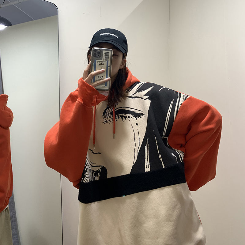 

Lovers 2021 Use Spring New Couple Anime Cartoons Print Loose with Hoodie Hoodies of Men in Super-blue Fire Free Cargo Sweaters HCTN