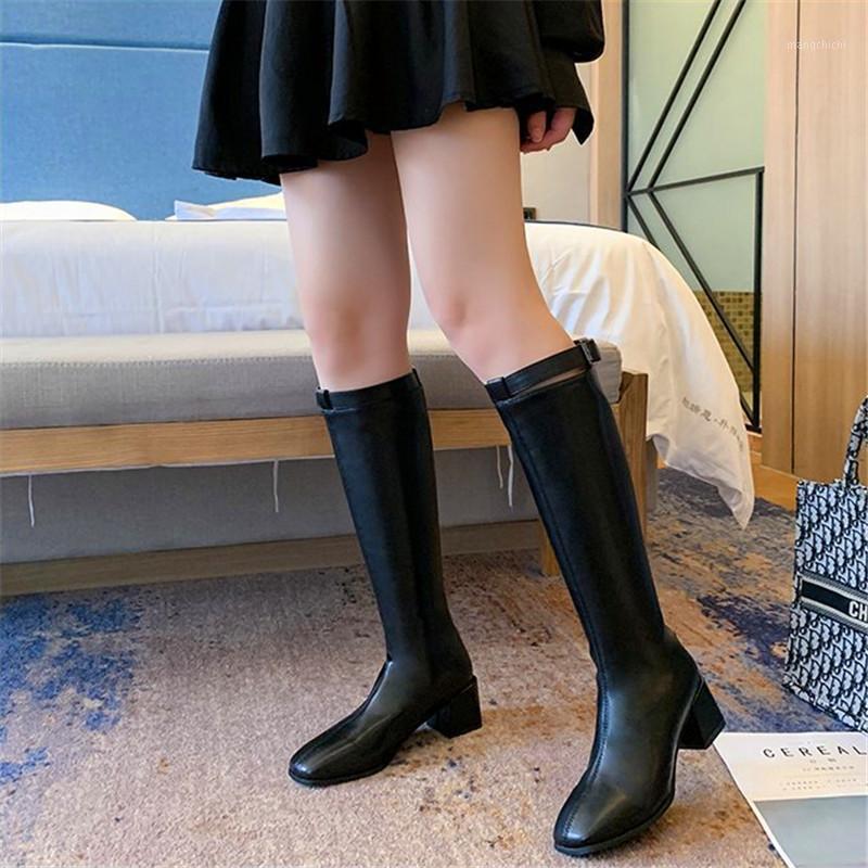 

Autumn and winter boots women 2020 new high quality women's boots with velvet thick heel belt buckle but knee1, 01