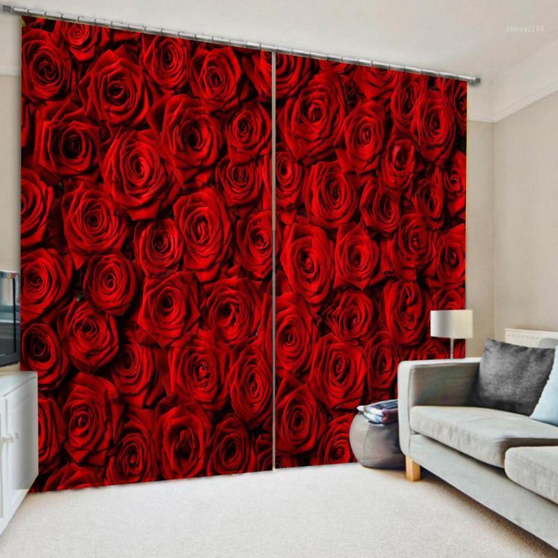 

Red RoseFloral Door Windows Curtains Floral Thicken Living Room Bedroom Decorative Kitchen Curtains Drapes Customized Dropship1
