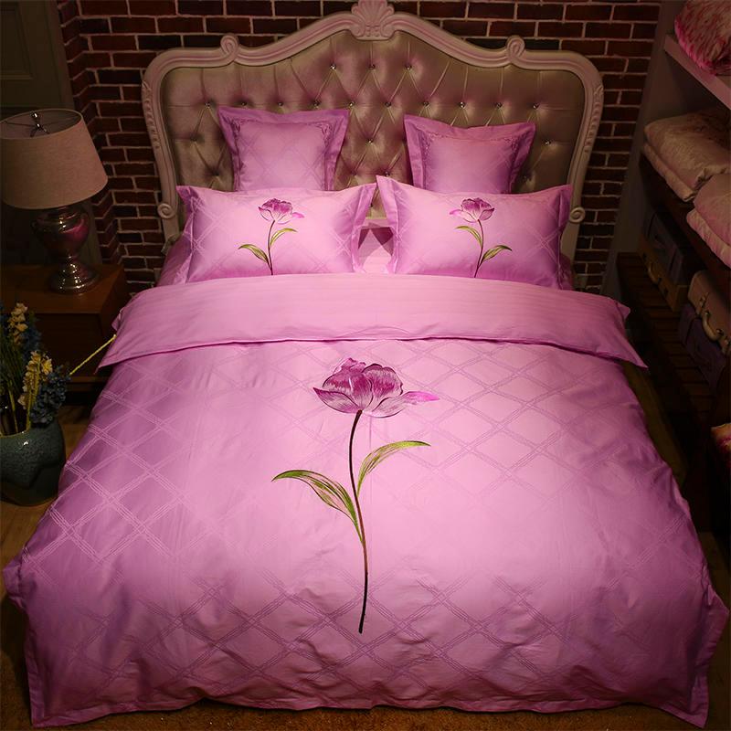 

Luxury Embroider Jacquard 100% Long-staple Cotton Satin Bedding Set King Queen Sze 4Pcs 6pcs Duvet Cover Set FLAT Sheet