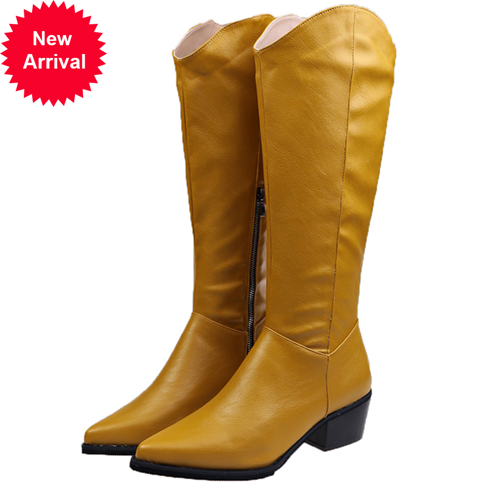 

2021 The New Large 36-43 Mid-calf Ladies Boots Fingers Thick Foot Concise Women's Shoes, Black
