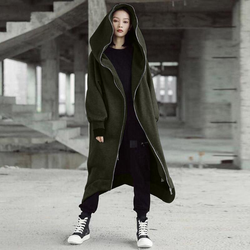 

Women' Jackets Winter Women Hooded Coats 2021 ZANZEA Female Long Sleeve Zip Oversized Parka Overcoats Windbreakers -5XL, Black