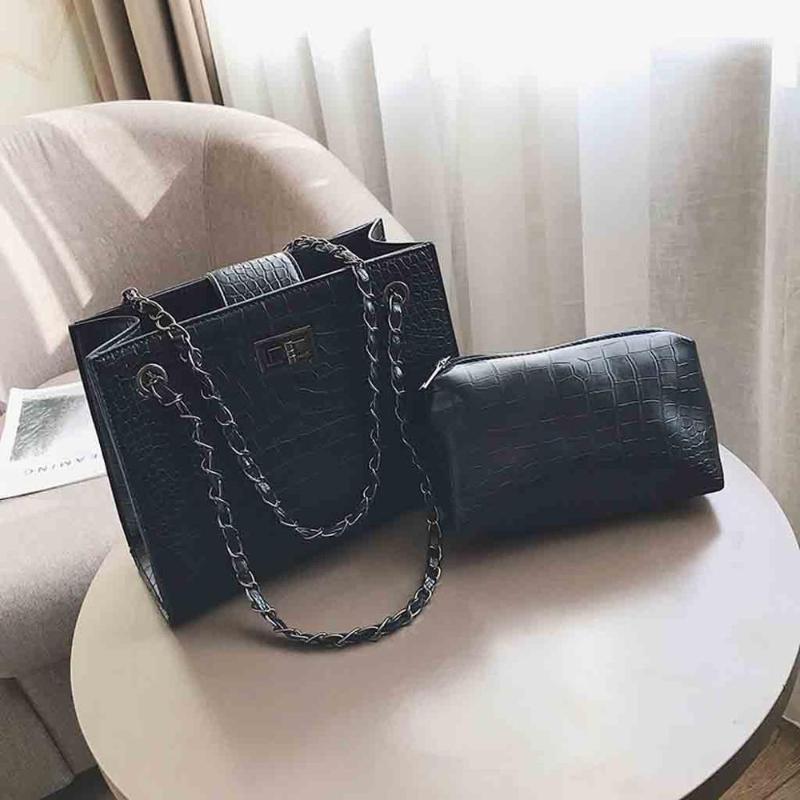 

Fashion Crocodile Chains Women's Handbags High Quality PU Leather lady Totes Ladies Alligator Shoulder Crossbody Bags1, Black
