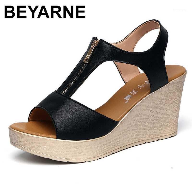 

BEYARNEBig size 33-43 women summer sandals shoes 2020 solid platform wedge sandal female gladiator sandals1, Black