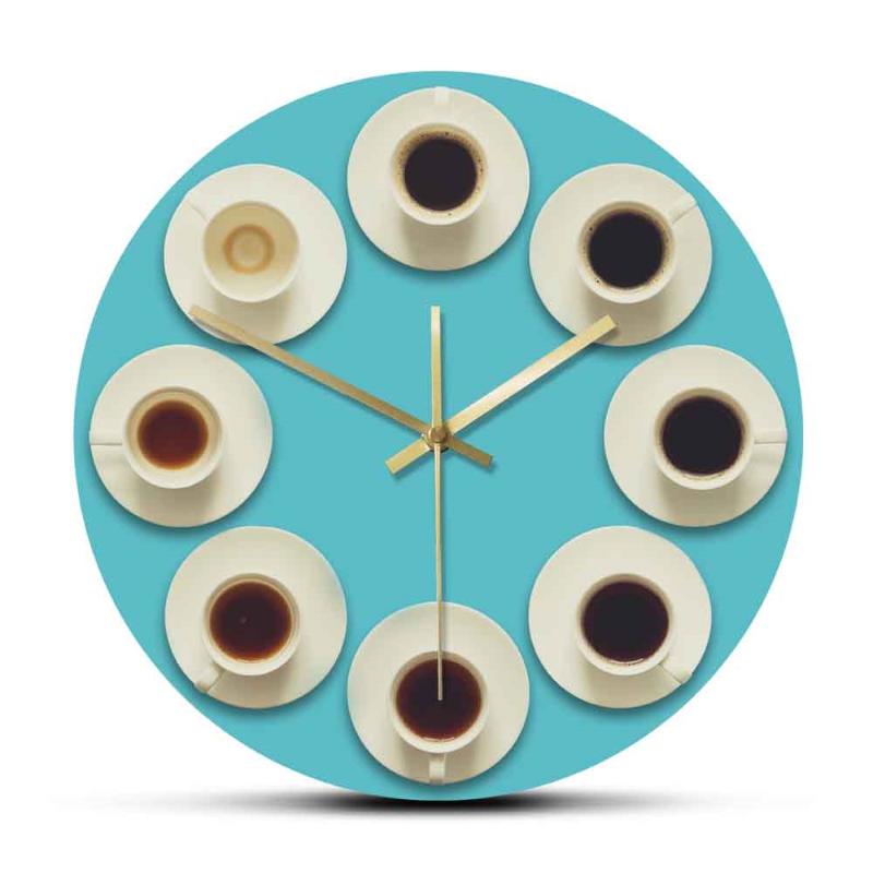 

Overhead View of the Steps in Drinking a Cup of Fresh Espresso Coffee Wall Hanging Clock Gift For Coffee Lover Cafe shop Decor