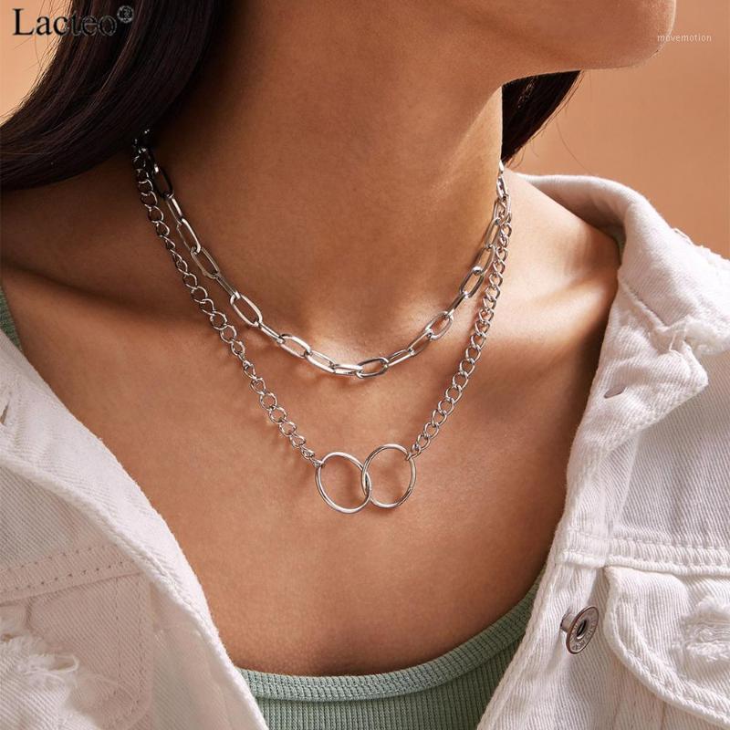 

Lacteo New Gothic Double Layered Thick Chunky Chain Choker Necklace Jewelry for Women Punk Hip Hop Double Circle Charm Necklace1