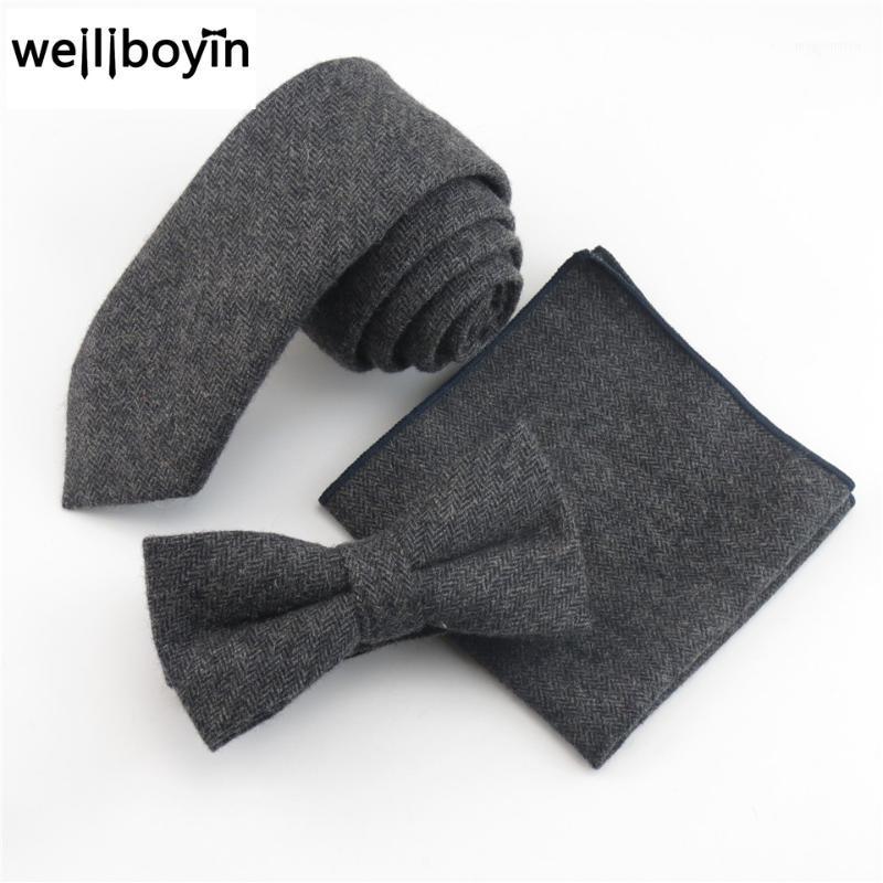 

100% Wool Men's Ties Bowtie Pocket Square Navy Blue Handkerchief Tie Set 6cm Narrow Ties For Men Wedding Party Gravata Corbatas1